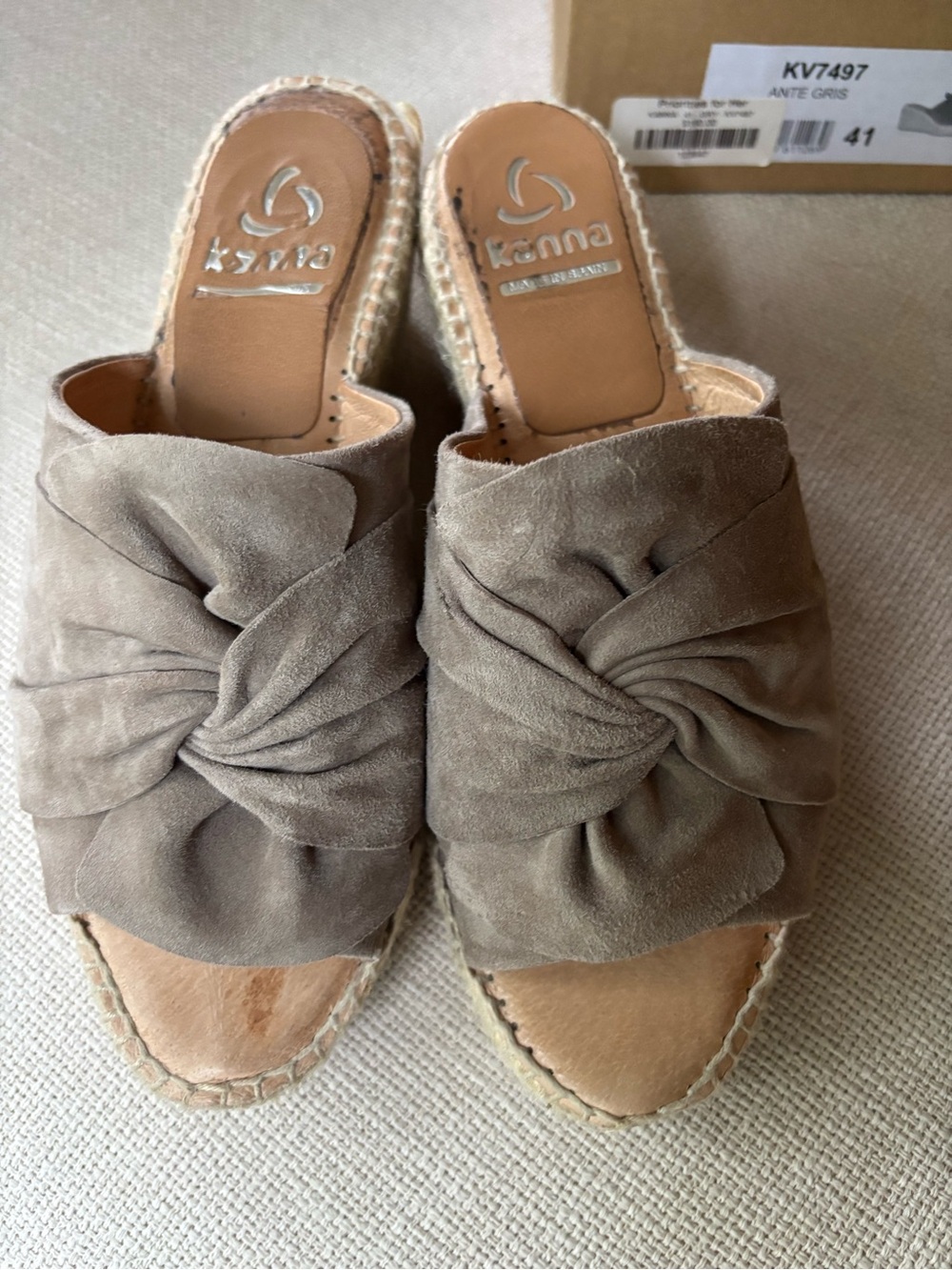 kanna Taupe Knot Suede Espadrille Mules